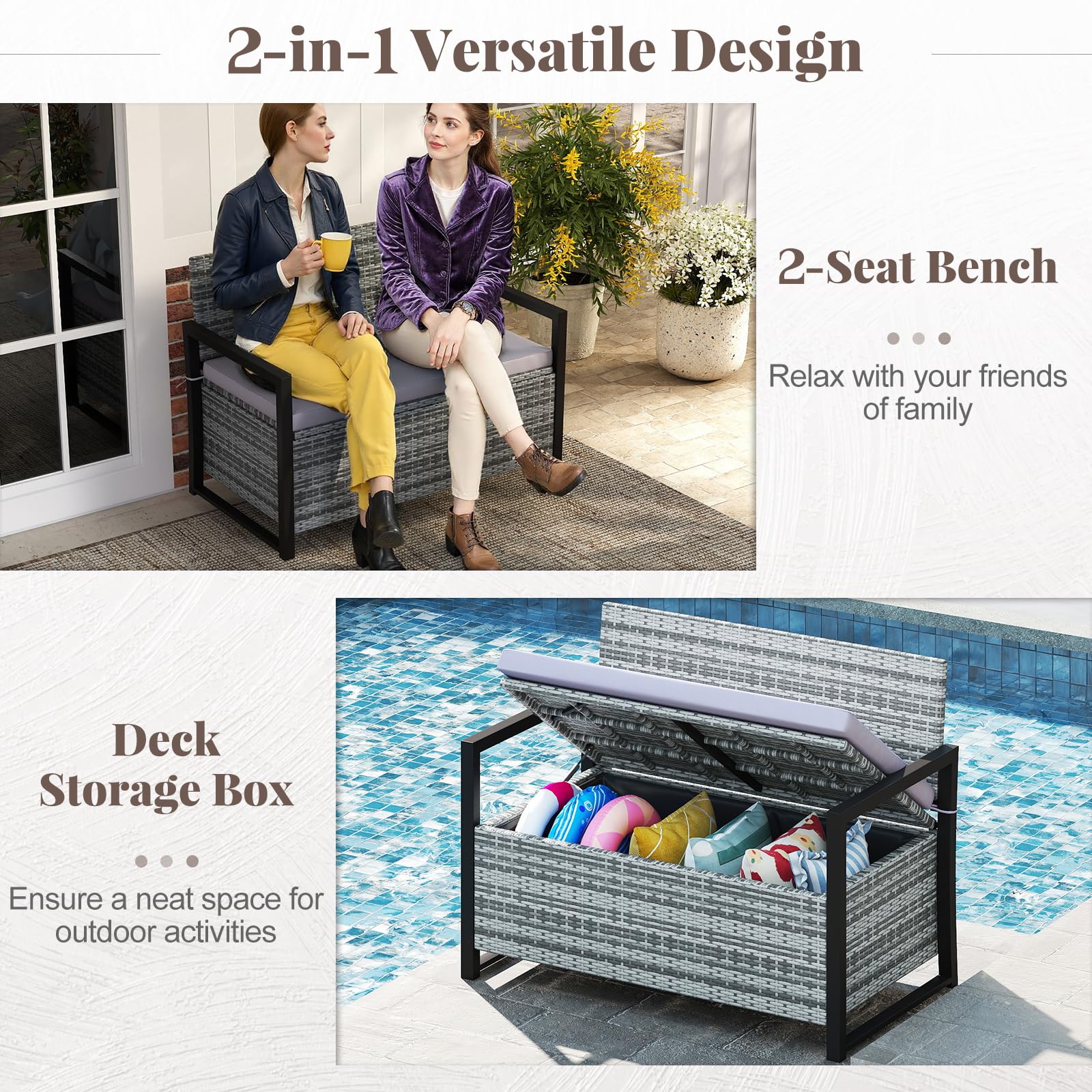 Tangkula 40 Gallon Outdoor Bench with Storage for Backyard