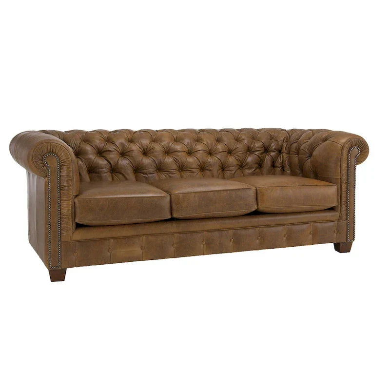 Hancock Tufted Top Grain Italian Leather Chesterfield Sofa - Dimensions: 31" H x 86" W x 40" D
