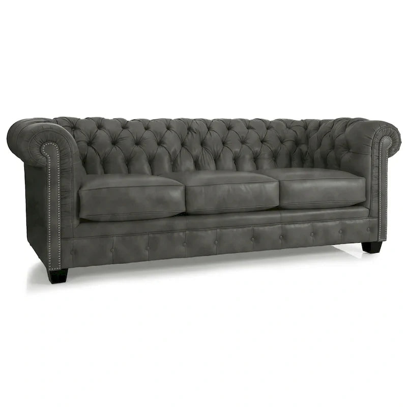 Hancock Tufted Top Grain Italian Leather Chesterfield Sofa - Dimensions: 31" H x 86" W x 40" D