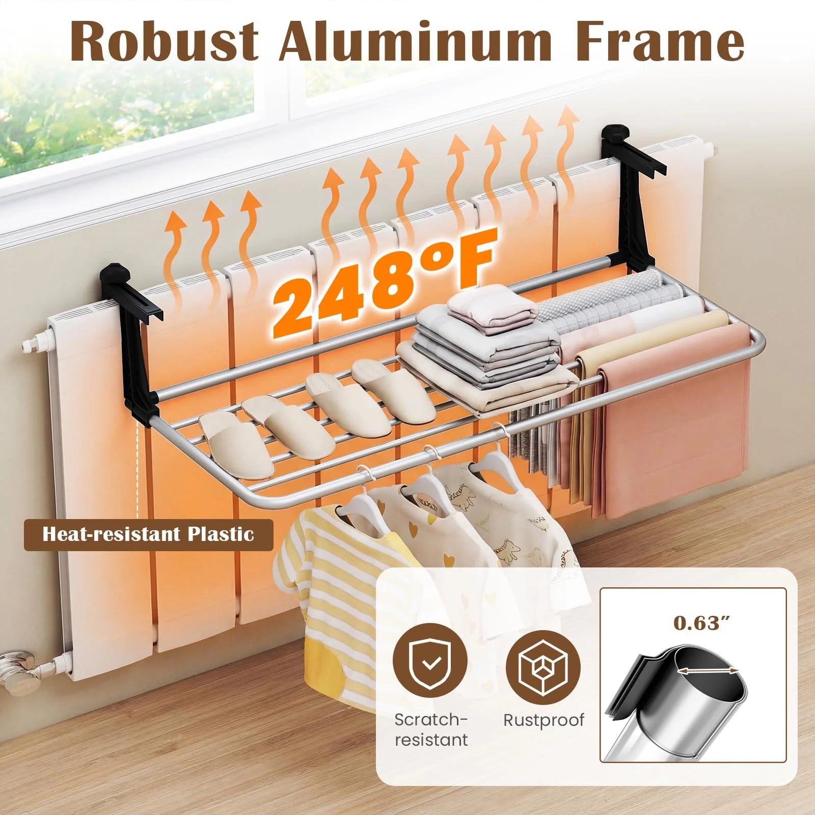 Tangkula Portable Clothes Drying Rack | Extendable Radiator Clothes Airer with Robust Aluminum Frame for Balcony Railings Windowsill