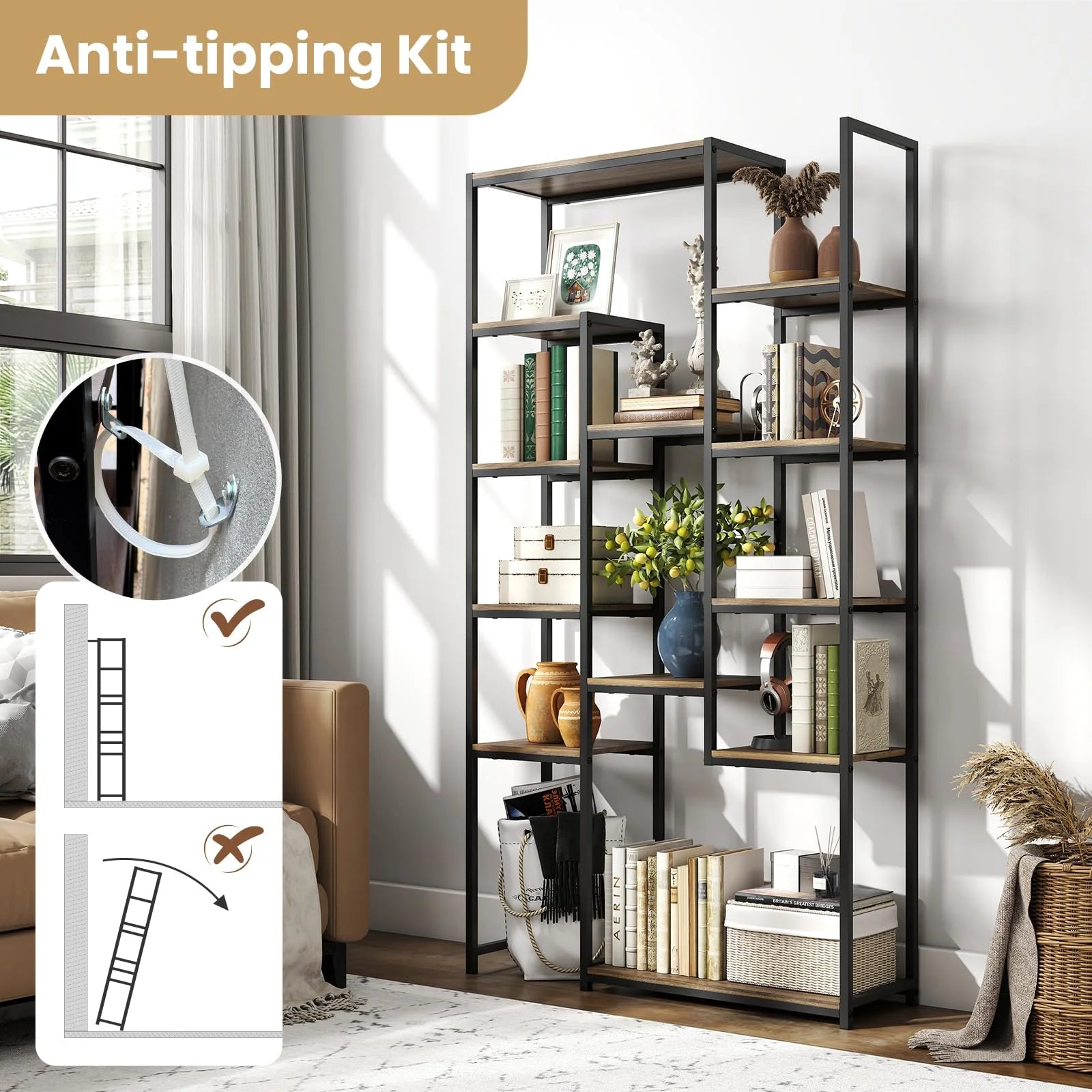 Tangkula 71” Tall Bookshelf 12 Storage Shelves Heavy-Duty Metal Frame Modern Freestanding Plant Display Rack