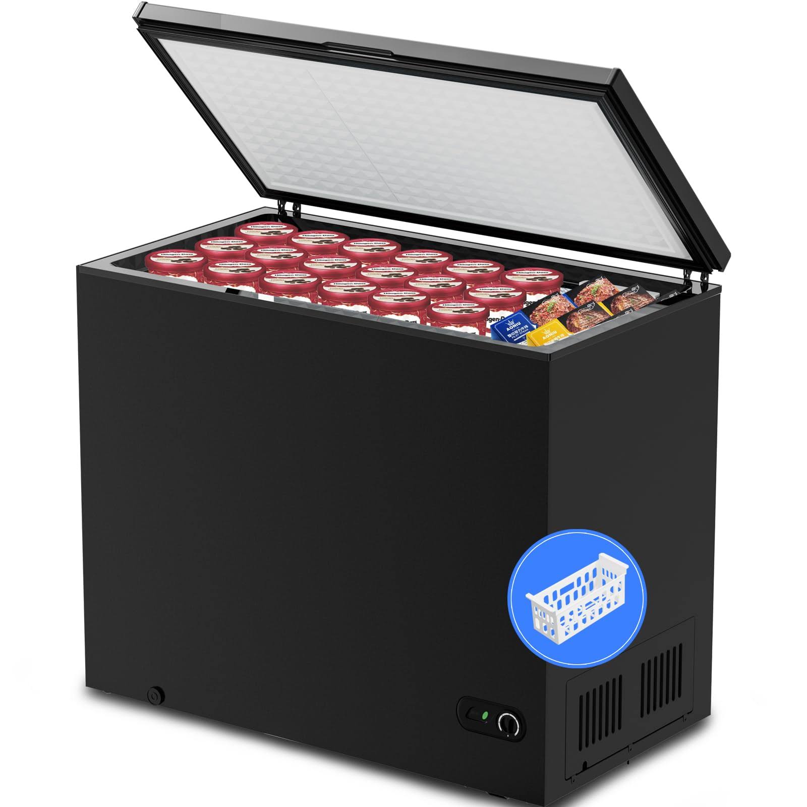 Kismile 7.0 Cubic Feet Chest Freezer with Removable Basket Free Standing Top Open Door Compact Freezer with Adjustable Temperature for Home/Kitchen/