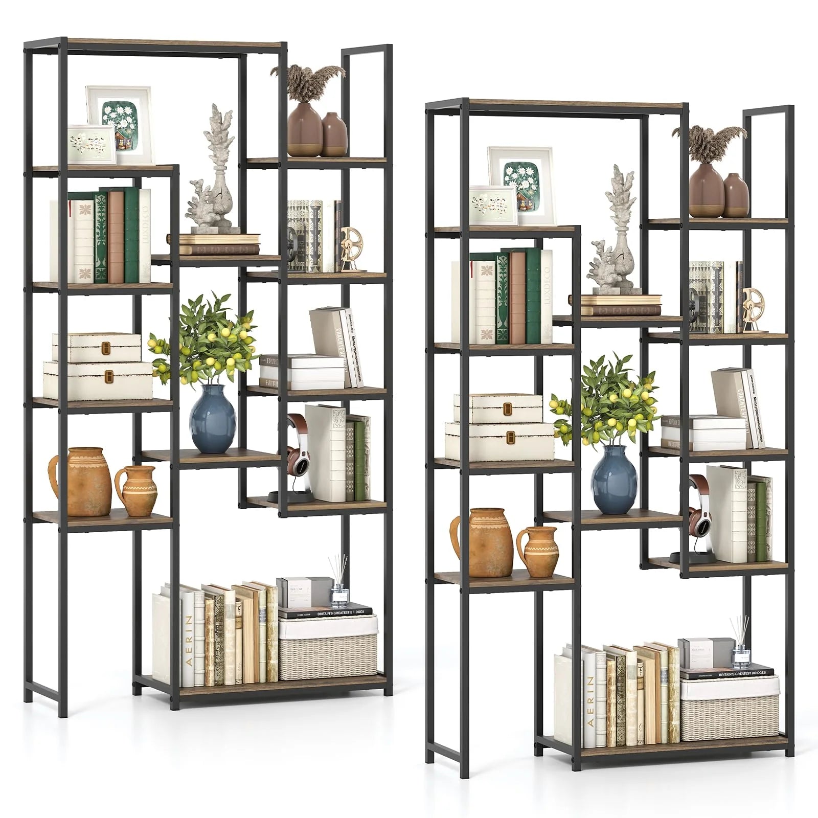 Tangkula 71” Tall Bookshelf 12 Storage Shelves Heavy-Duty Metal Frame Modern Freestanding Plant Display Rack