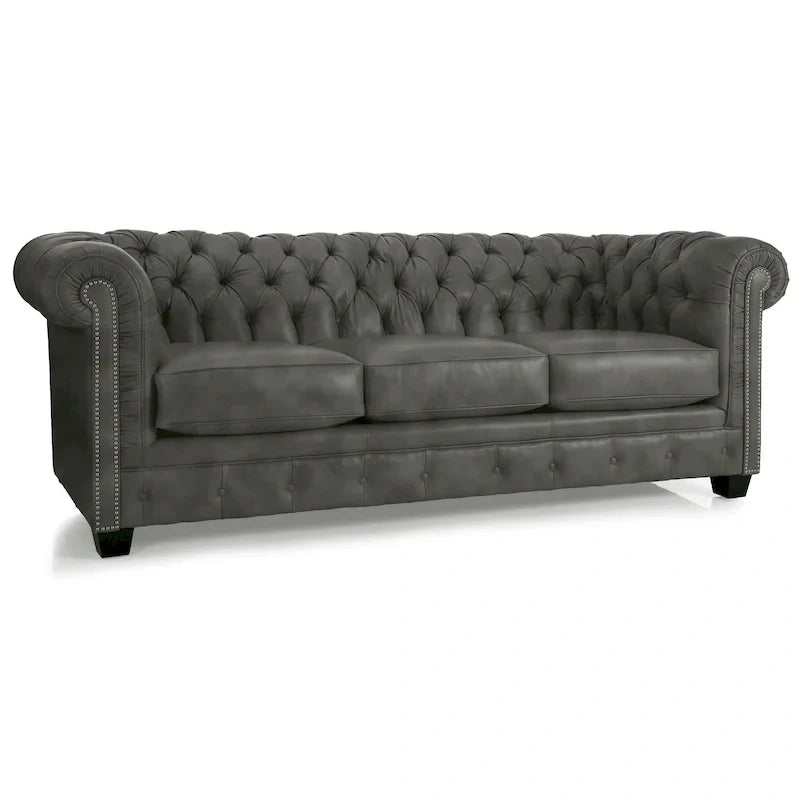 Hancock Tufted Top Grain Italian Leather Chesterfield Sofa - Dimensions: 31" H x 86" W x 40" D