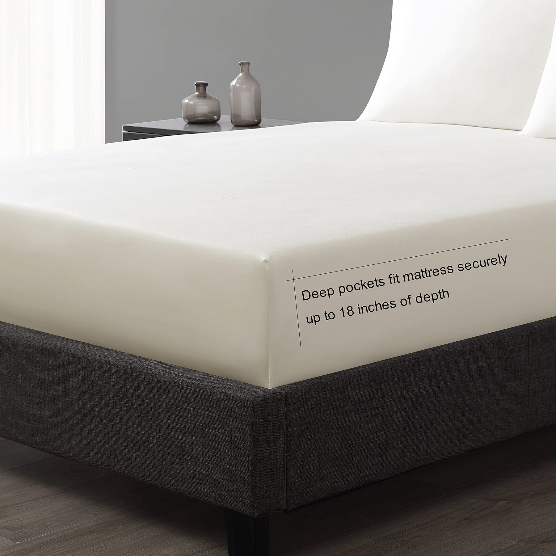 Vera Wang - 4 Pieces, Queen Sheet Set, Luxury Sateen Cotton Bedding, 800 Thread Count, Soft & Smooth Home Decor (Ivory, Queen)